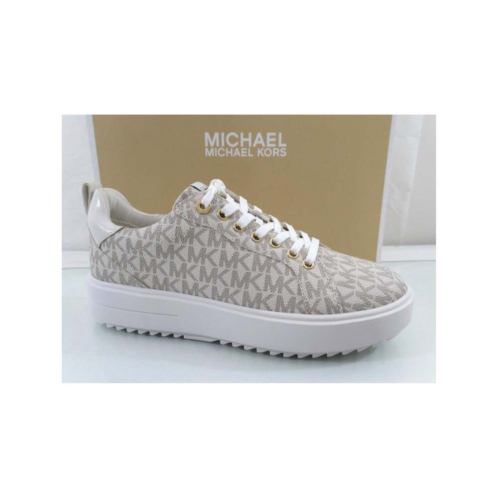 Michael Kors Emmett Lace up MK Logo Jacquard Sneakers Vanilla Beige Size 8